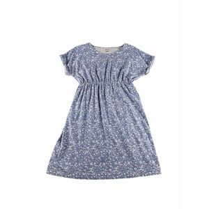 Esmara Floral Dress Blue White Cottagecore Short Sleeve Elastic Waist 12/14 Cozy